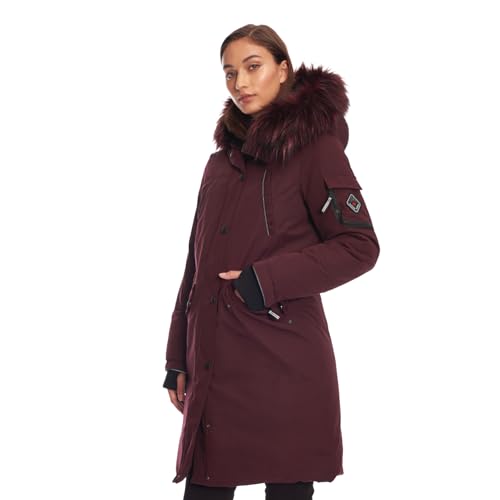 ALPINE NORTH Laurentian Women’s Vegan Down Long Parka Jacket with Faux Fur Hood - color: Grape, size: X-Small, style: Standard Size