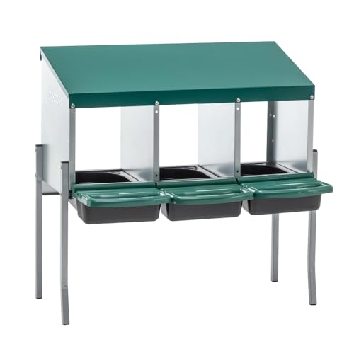 Durable Metal Chicken Nesting Box for Hens – Wall-Mounted Poultry Nesting System with Ventilation and Easy Egg Collection (3-Hole with Legs,Green)