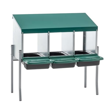 Galvanized Steel Chicken Nesting Box for Hens – Wall-Mounted Poultry Egg Laying Box with Ventilated Design and Roll-Out Bottom (3-Hole with Legs,Green) - color: 3-Hole With Legs,Green