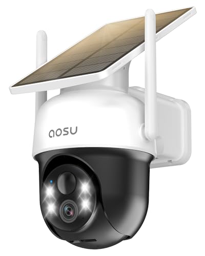 AOSU Solar Camera Security Outdoor - 100% Wire-Free Security Cameras Wireless Outdoor for Home Surveillance with Fixed Solar Panel, 360° Panoramic View, Human Auto Tracking, 2K Color Night Vision - color: 1 Pack