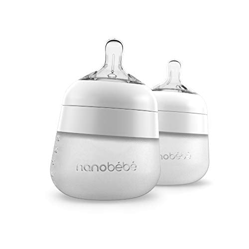Nanobebe Flexy Silicone Baby Bottle, Anti-Colic, Natural Feel, Non-Collapsing Nipple, Non-Tip Stable Base, Easy to Clean 2-Pack, White, 5 oz - color: White, style: 5 Ounce 2-Pack