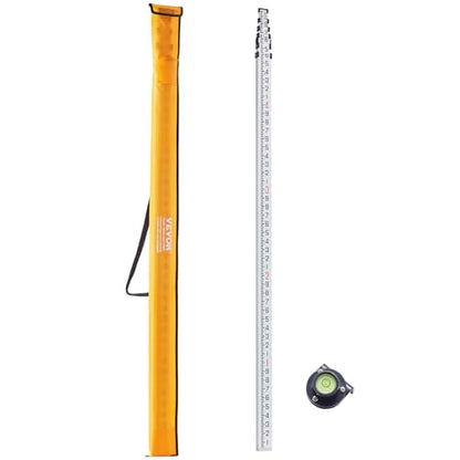 VEVOR Aluminum Grade Rod, 25-Feet/10ths 6 Sections Telescopic Measuring Rod,Double-Sided Scale 1/10ft Leveling Rod Stick,Aluminum Alloy Survey Rod w/Bubble Level &Carrying Bag for Houses,Walls,Floors - size: 25 FT-10ths