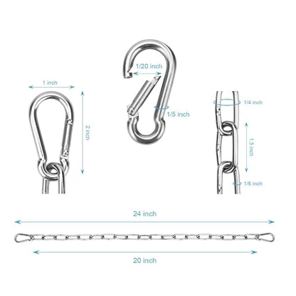 2 Pack Gate Chain Lock for Outdoor Fence with Carabiner, 1/6 x 24 Inch Stainless Steel Link Chains No Fear of Being Bent, Easy to Adjust Barn Chain for Livestock Gate （ Silver ） (2, 24 Inch)