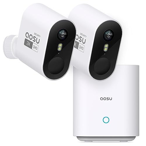 aosu Security Cameras Wireless Outdoor Home System, True 2K HD Night Vision, No Subscription Required, Long Battery Life, 166° Wide View, Spotlight & Siren Alarm, Motion Alert, Support 2.4 & 5GHz WiFi - style: 2-Cam-Kit