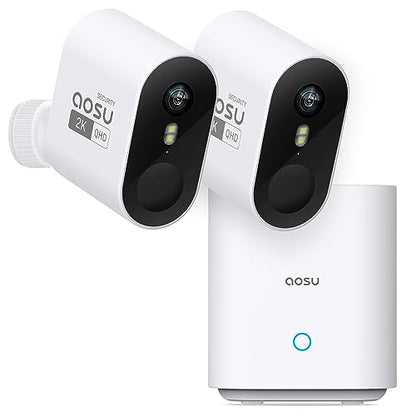 aosu Security Cameras Wireless Outdoor Home System, True 2K HD Night Vision, No Subscription Required, Long Battery Life, 166° Wide View, Spotlight & Siren Alarm, Motion Alert, Support 2.4 & 5GHz WiFi - style: 2-Cam-Kit