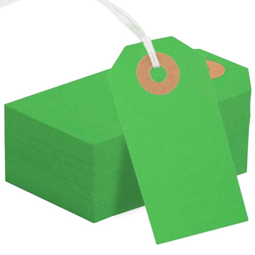 150PCS Blank Shipping Tag, 2 3/4 x 1 3/8 inches Manila Label Tags (Green) | Label Tags with String Reinforced Hole Writable Large Marking Hang Tags with Wire - color: Green