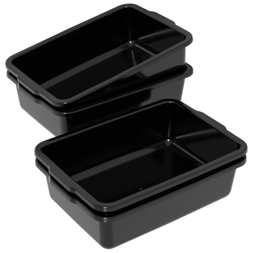 4 Pack Large Commercial Bus Boxes, 35 L Plastic Utility Bus Tote, Black - size: 35 L