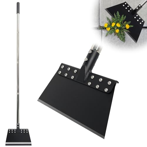 Weed Scraper 65in Garden Flat Shovel Floor Scraper Long Handle Heavy Duty Multi Weeding Shovel with 11in Spring Steel Blade Floor Scraper for Ice, Snow, Weed, Dirty, Moss, Driveway, Lawn Edging