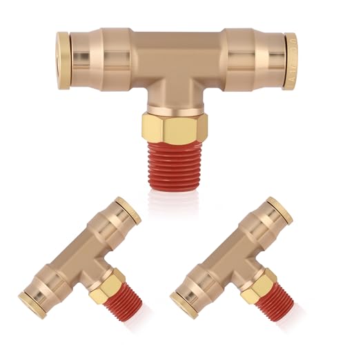 1/4“ DOT Air Line Quick Connect Fittings, 3PCS Brass Push to Connect Fittings 1/4" Tube OD × 1/8" NPT Tee Union to Male Pipe Swivel for Truck Trailers Air Brake System - size: 1/4" OD & 1/8" NPT, style: NPT Tee