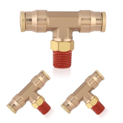 1/4“ DOT Air Line Quick Connect Fittings, 3PCS Brass Push to Connect Fittings 1/4" Tube OD × 1/8" NPT Tee Union to Male Pipe Swivel for Truck Trailers Air Brake System - size: 1/4" OD & 1/8" NPT, style: NPT Tee
