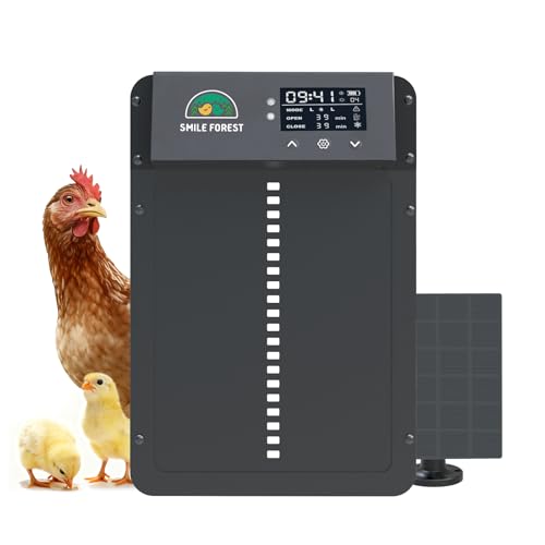 Automatic Chicken Coop Door with LCD Display, Solar Chicken Coop Door with Multiple Modes & USB-C Charging, Automatic Chicken Door with Light Sensor & Timer - color: Black