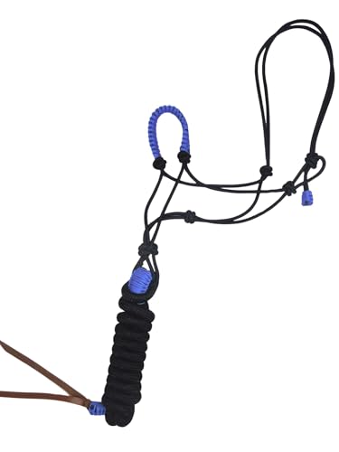 Premium Braided Rope Halter with Lead Rope for Horses, Durable Hand-Tied Adjustable Nylon Horse Headcollar with Knots for Trail Riding, Lightweight Equestrian Western Tack - color: Blue