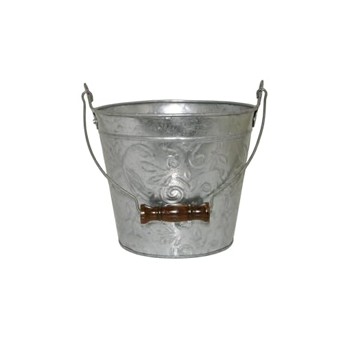 Headwind Vintage Collection - Floral Galvanized Planter with Handles – 8 Inch Medium Flower Pots Decorative Plant Indoor – Plant Pots Indoor with Drainage by Robert Allen - color: Galvanized, size: 8"