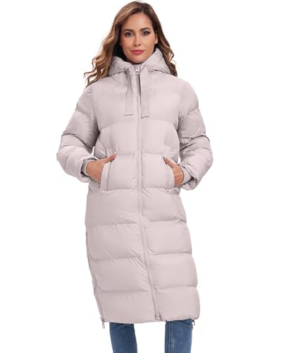 HOTIAN Womens Winter Maxi Long Puffer Coat Thicken Hooded Down Quilted Padded Jacket Winter Warm Outerwear - color: Camel, size: XX-Large