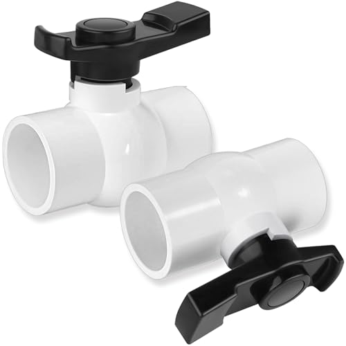 2 inch PVC Ball Valve, 2pcs Slip PVC Shut Off Water Valves with Double Socket Full Flow Port, Schedule 40 Plastic Control Valve, Using for Commercial、Swimming Pool, Irrigation System - size: 2 Inch