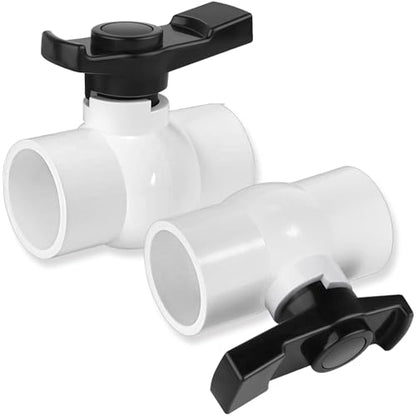 2 inch PVC Ball Valve, 2pcs Slip PVC Shut Off Water Valves with Double Socket Full Flow Port, Schedule 40 Plastic Control Valve, Using for Commercial、Swimming Pool, Irrigation System - size: 2 Inch