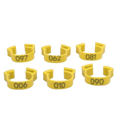 100PCS 20mm Chicken Leg Bands, 001 to 100 Numbered Colorful Chicken Birds Poultry Identification Leg Bands for Chicks Ducks Pigeons Goose Quail Yellow (Yellow) - color: Yellow
