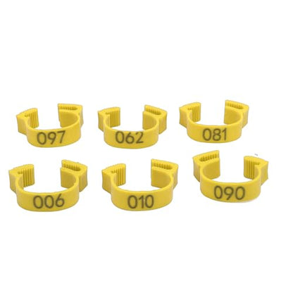 100PCS 20mm Chicken Leg Bands, 001 to 100 Numbered Colorful Chicken Birds Poultry Identification Leg Bands for Chicks Ducks Pigeons Goose Quail Yellow (Yellow) - color: Yellow