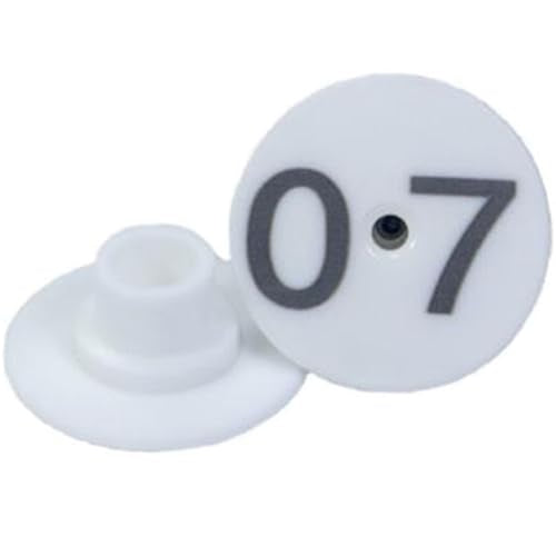 KaDdu 100-Piece Pre-Numbered Livestock Ear Tags (001-100) for Pigs, Cattle, Cows, Goats, Sheep 7 Colors - Easy Identification Tags for Farm Animals 0-100 White - color: White