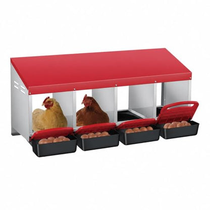 Automatic Roll-Away Chicken Nesting Box – Heavy Duty 4-Compartment Galvanized Steel, Wall Mount or Stand, Pull-Out Trays, Metal Legs, Ventilated – Red, Four Grids - color: Red, size: 4 Holes