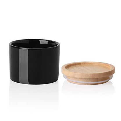 Sweejar Kitchen Canisters Ceramic Food Storage Jar, Stackable Containers with Airtight Seal Wooden Lid for Serving Ground Coffee, Tea, Sugar, Spice and More - 5 Fl Oz(Black) - color: Black, style: 5 Fl Oz (3.3"x2.6")