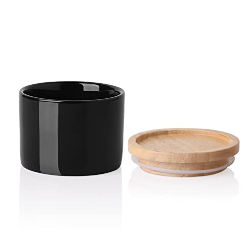 Sweejar Kitchen Canisters Ceramic Food Storage Jar, Stackable Containers with Airtight Seal Wooden Lid for Serving Ground Coffee, Tea, Sugar, Spice and More - 5 Fl Oz(Black) - color: Black, style: 5 Fl Oz (3.3"x2.6")