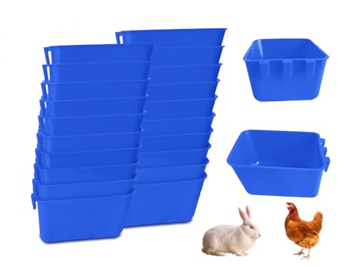 Pack of 20 Cage Cups Birds Feeders Seed Bowl Chicken Feeding Watering Dish Rabbit Water Food Hanging Wire Cages Box 16 oz Coop Cups for Pet Parrot Parakeet Game Fowl Poultry Pigeon - color: Blue Square 20 packs 16oz