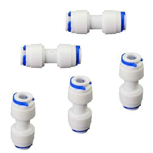 1/4" x 1/4" Push-Fit Connector for RO System, 5 Pcs | Quick push plastic pipe connector for reverse osmosis RODI water filters & purification systems. 1/4" outer diameter. - style: 1/4 inch quick connect straight through