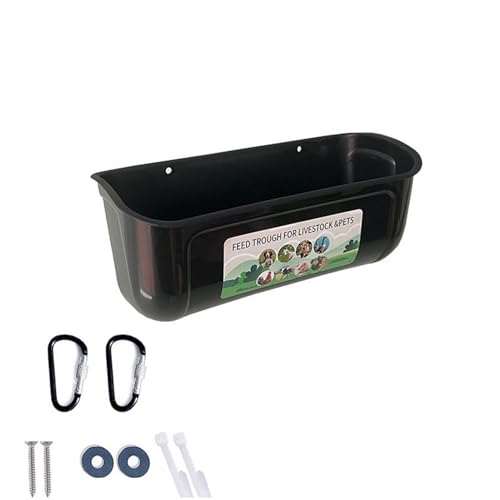 Plastic Feed Trough for Chicken/Sheep/Pig/Duck/Dog, Hanging or Screw-in Fence Feeder, Thickened Scratch-resistant Poultry Water Trough(Black) - color: Black