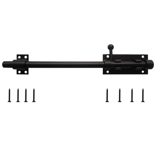 12Inch Slide Bolt Latch Black, Heavy Duty Barrel Bolt Latch with Padlock Hole, 304 Stainless Steel Sliding Bolt Gate Latch, Thickened Door Lock Hardware for Fence/Barn/Shed - size: 12 Inch