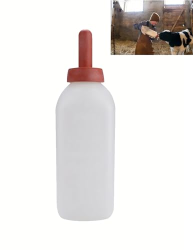 Calf Bottle with Nipple 2 Quart Plastic Milk Feeder for Calves Lambs Goats Farm Animal Nurser and Livestock Cow Feeding Kit