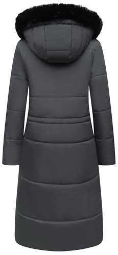 MOERDENG Women's Long Winter Puffer Coat Waterproof Warm Maxi Down Jacket Faux Fur Removable Hood Parka - color: Dark Grey, size: Medium