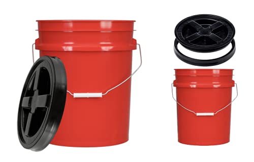 House Naturals 5 Gallon Food Grade BPA Free Made in USA Red Bucket Pail with Air Tight Black Screw On Lid - (Pack of 2)