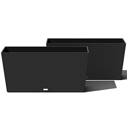 Veradek Pure Series Midori Trough Planter - Large Rectangular Planter for Indoor or Outdoor Deck/Porch | Durable All-Weather Use with Drainage Holes | Modern Decor for Shrubs, Flowers, Small Plants - color: Black, size: 39 inch - 2 Pack