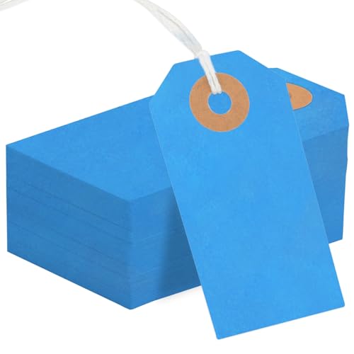 150PCS Blank Shipping Tag, 2 3/4 x 1 3/8 inches Manila Label Tags (Blue) | Label Tags with String Reinforced Hole Writable Large Marking Hang Tags with Wire - color: Blue