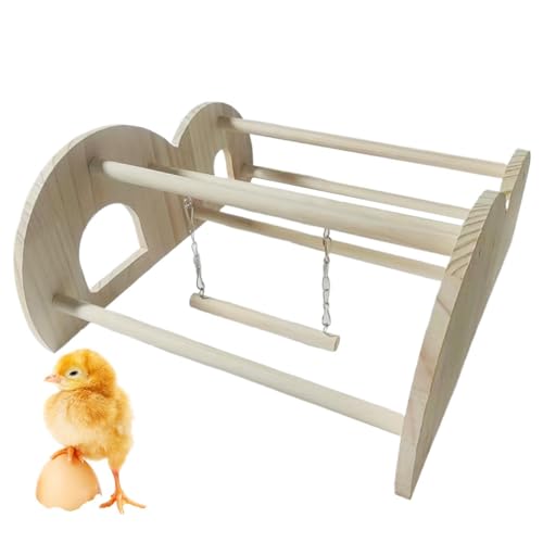 Chicken Perch for Coop - Wooden Roosting Swing, 14.57x12.8x6.5 Inch Chicken Gym Stand with Metal Chains, Poultry Training Ladder, Bird Balancing Toy, Brooder Habitat Branch for Indoor Outdoor