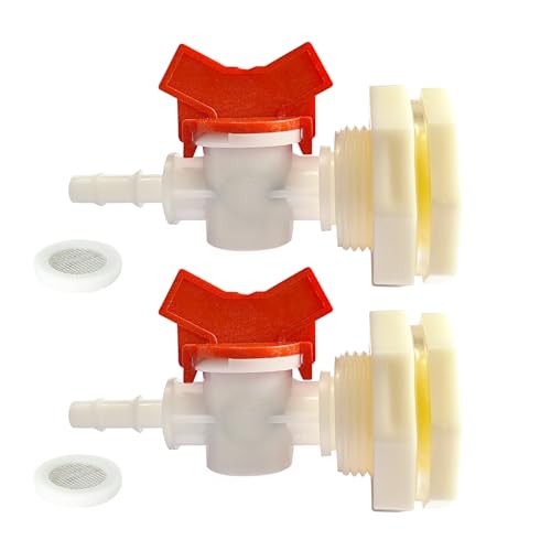 2Pcs Rabbit Watering System Bucket Connector Kit, Includes Barb Ball Valve, Bulkhead Fitting, Mesh Filter Washer for ID 5/16" Hose, for Poultry Drinking Water Equipment Animal Water Dispensers