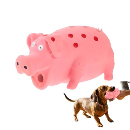 POPETPOP Squeaky Pig Dog Toy, Durable Dots Latex Chew Toy with Sound Squeaker for Small, Medium & Large Dogs Puppies Biting Chasing and Interactive Play (Pink)