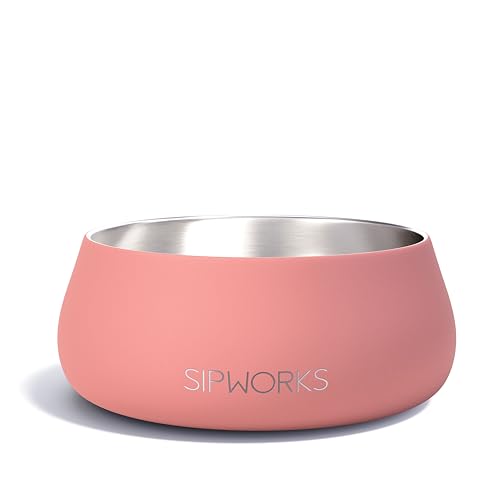 Sipworks Stainless Steel Dog Bowl – 32oz Weighted Metal Food and Water Bowls for Dogs and Cats with Non-Slip Base - Pet Bowls for All Breeds Sizes for Travel & Outdoor Play | Salmon - color: Salmon