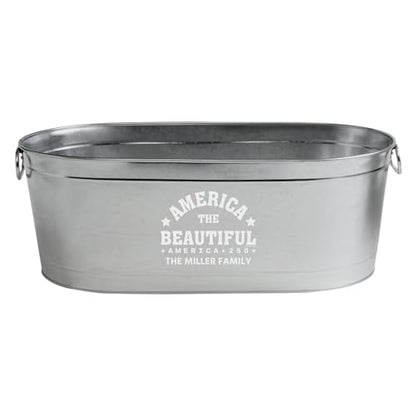 Let's Make Memories Personalized Beverage Tub - Custom America 250 Beverage Tub - Galvanized Drink Tub - 20 ¾"L x 11 ¾"W x 7" H - 5.5 Gallons - America250 America the Beautiful - color: America250 America the Beautiful, size: Without Stand