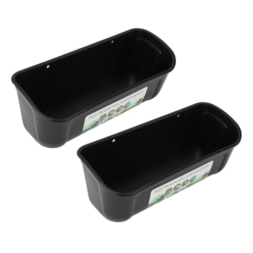 Qinlorgo 2 Pack Chicken Feeder, 5.5 Quart Hanging Fence Feed Trough, Clips with Livestock Waterer, Ideal for Goats, Ducks, Sheep, Piglets, Deer & Poultry (Black) - color: Black