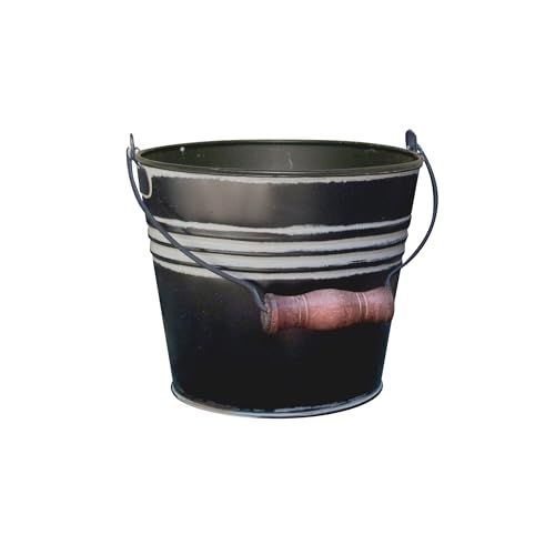 Headwind Vintage Collection - 6 Inch Charcoal Banded Planter with Handles – Galvanized Bucket Planter - Decorative Small Planters for Indoor Plants & Outdoor Use by Robert Allen - color: Charcoal, size: 6"