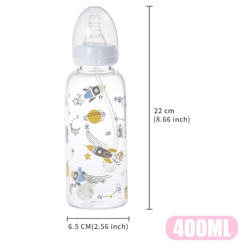 CutiePlusU Adult Glass Feeding Bottle Cute Printed Large Size Baby Bottles Cosmic Adventurer 13.5Oz/400ML - color: Cosmic Adventurer