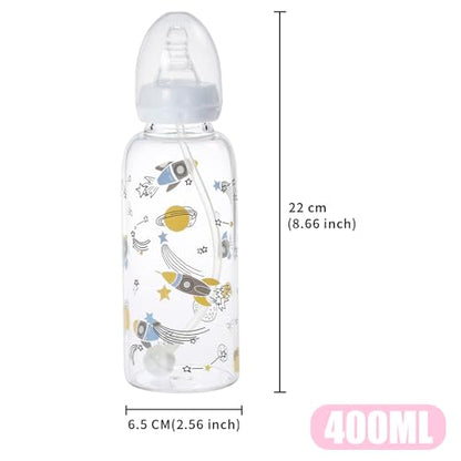 CutiePlusU Adult Glass Feeding Bottle Cute Printed Large Size Baby Bottles Cosmic Adventurer 13.5Oz/400ML - color: Cosmic Adventurer