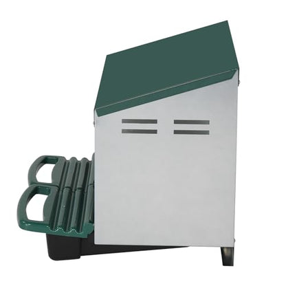 2 Compartment Roll Out Chicken Nesting Box, Metal Poultry Hen Laying Box with Sloped Plastic Trays and Perch, Easy Egg Collection Nest Box for Chicken Coop, Green & Silver
