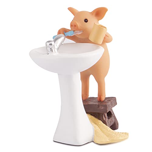 Mini Pig Figurine, Resin Home Decor, Lucky Animal Garden Statue for Micro Landscape (Pig Brushing Teeth) - color: Pig is Brushing Teeth