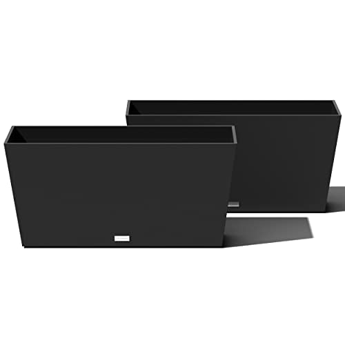 Veradek Pure Series Midori Trough Planter - Large Rectangular Planter for Outdoor Deck/Porch | Durable All-Weather Use with Drainage Holes | Modern Decor for Shrubs, Flowers, Small Plants - color: Black, size: 31 inch - 2 Pack