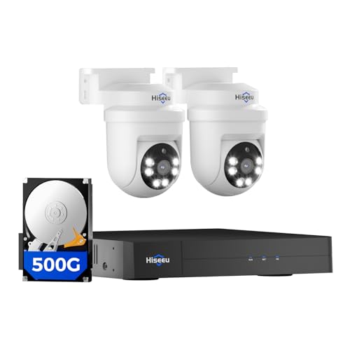 Hiseeu 360°View PTZ Wired Security Camera System,4ch 5MP DVR,2PCS Cameras | Smart Color Night Vision,Audio,Person/Vehicle Detection,500G HDD,Home CCTV Camera System - color: White 2 CH