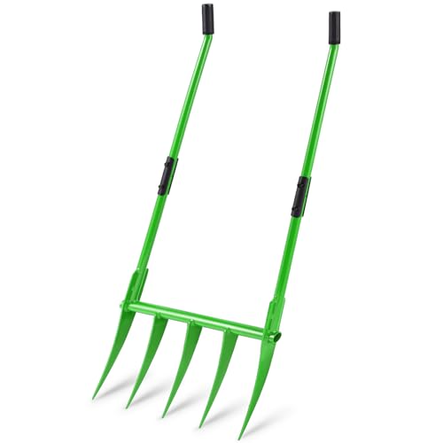 5 Tines All Steel Broadfork, 56" Broad Fork Garden Tool Heavy-Duty Digging Pitchfork, Non-Slip Grips & Detachable Design for Gardening, Farm Cultivation, and Soil Loosenin