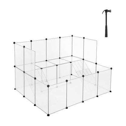 SONGMICS Guinea Pig Playpen with Dense Ramp, Indoor Rabbit Run Hutch Cage, Large Exercise Enclosure with Stairs, DIY Plastic Modular Fence for Hamster, Pet, Small Animals, White ULPC004W01 - color: White, style: 20 Panels - 56.3"L x 42.5"W x 36.2"H